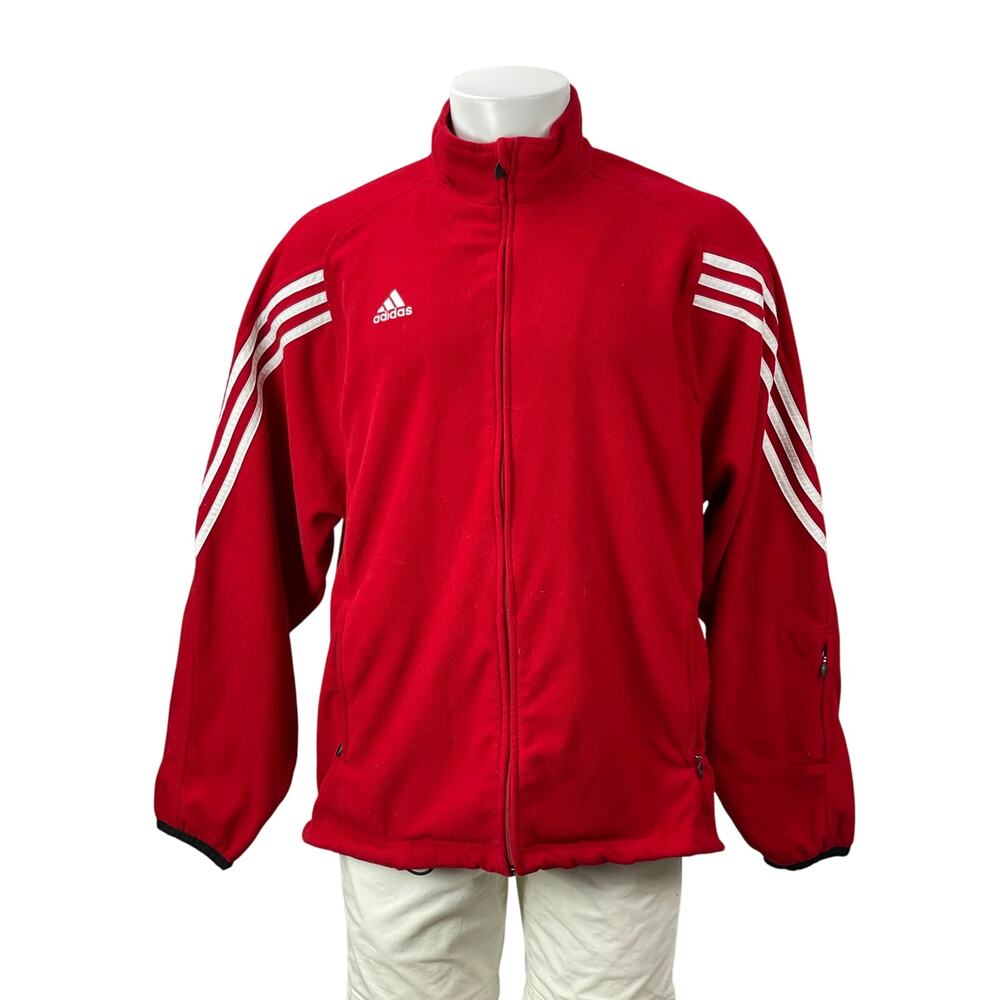 Adidas Men's Bright Red Striped Turtleneck Full Zip Athletic Track Jacket Sz XL